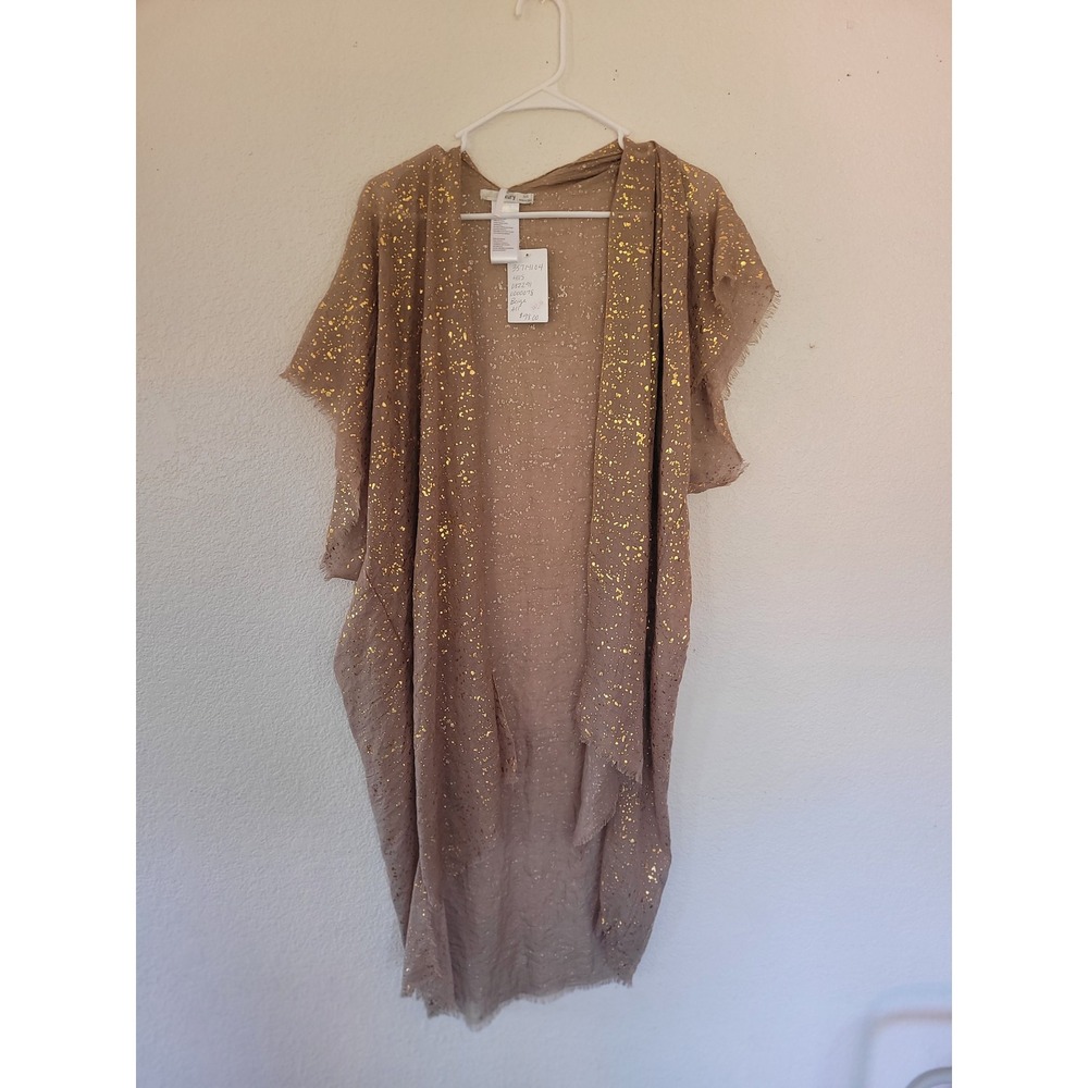 Subtle Luxury Kimono Duster Open Front Beige Gold Metallic OS NWT‎ #17